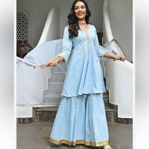 Lavanya The Label Pleated Kurta with Sharara & With Dupatta